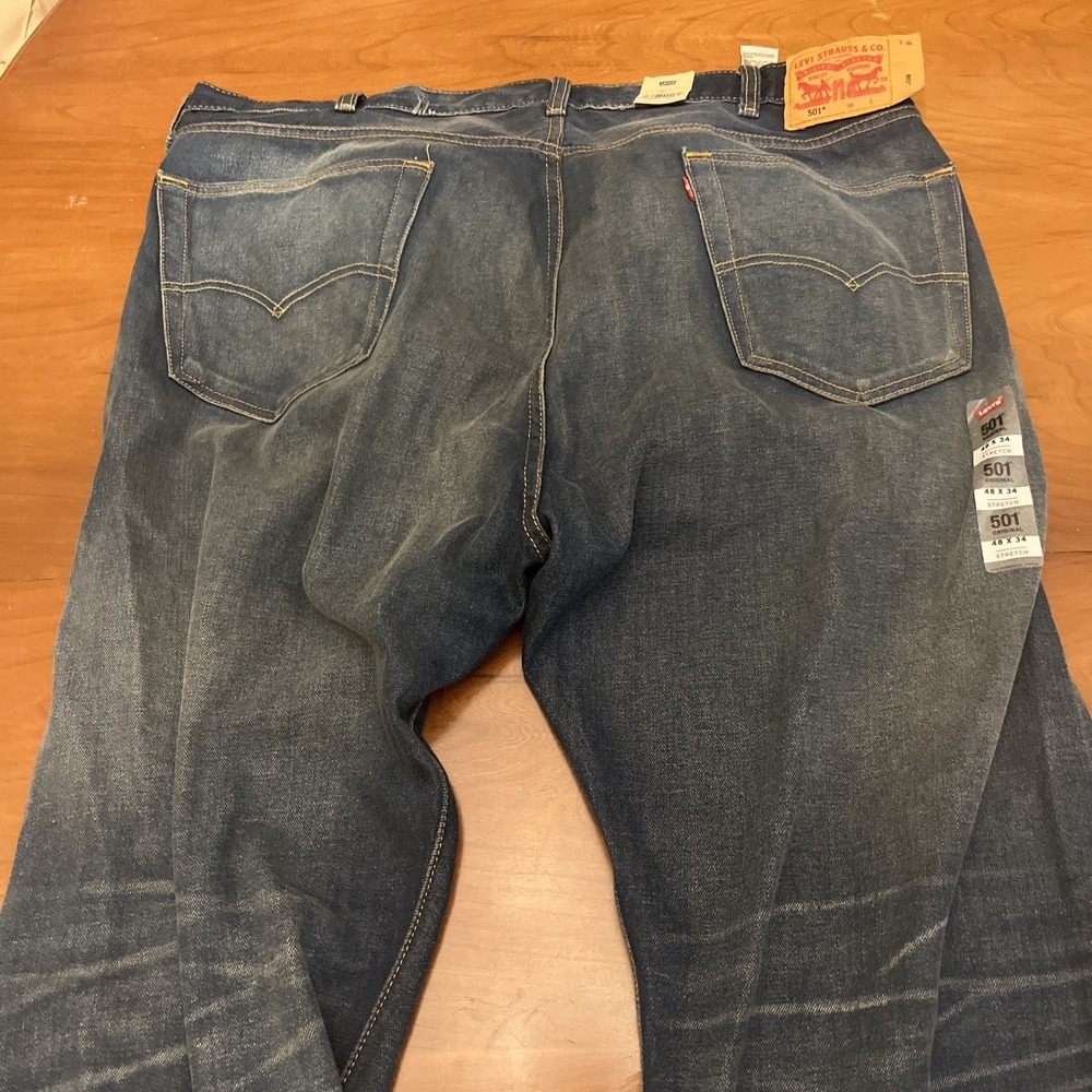 Levi's 501 Jeans Mens 48x34 Blue Denim Button Fly Original Fit Stretch - Picture 9 of 11